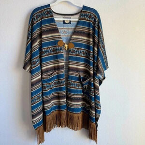 Double D Ranch Women’s Western Double Pocket Suede Fringe Cardigan Duster Size S